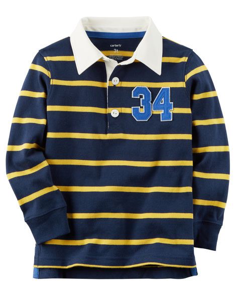 18M Polo Listrada Manga Longa Rugby Azul Marinho - Carter's