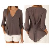 Blusa de Manga Longa e Profunda V (Importado)