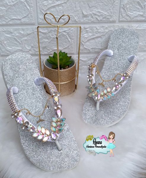 Havaianas slim branco gliter