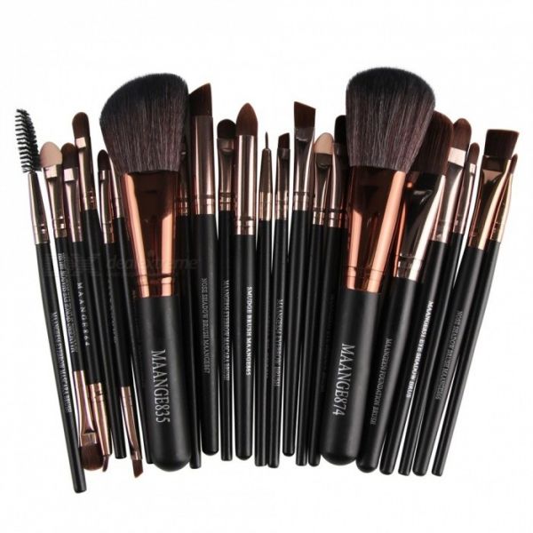 MAANGE 22Pcs Cosmetic Foundation Eyebrow Lip Make-Up Brush Set - Café SKU: 480666