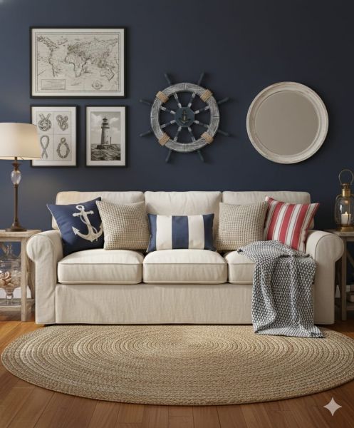 Enfeite Decorativo Timão de Madeira e Corda - 45 cm