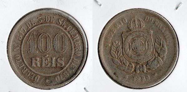 V031 - 100 Réis 1889 - Tiragem 862.000 - ESCASSA