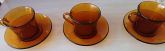 Kit com 3 Xícaras de Chá Duralex com Pires Âmbar Marrom Antiga Anos 80