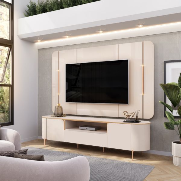 Bancada Areta com Painel Areta 218 Off White DJ Moveis