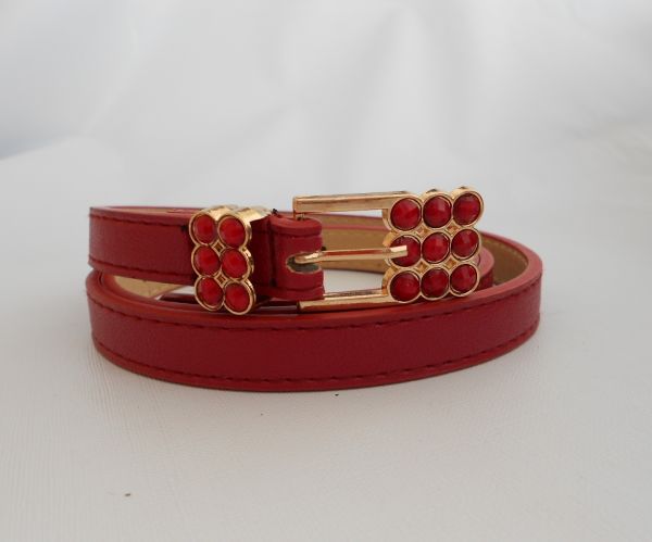 Cinto fino vermelho com pedras vermelhas- Ref. 43