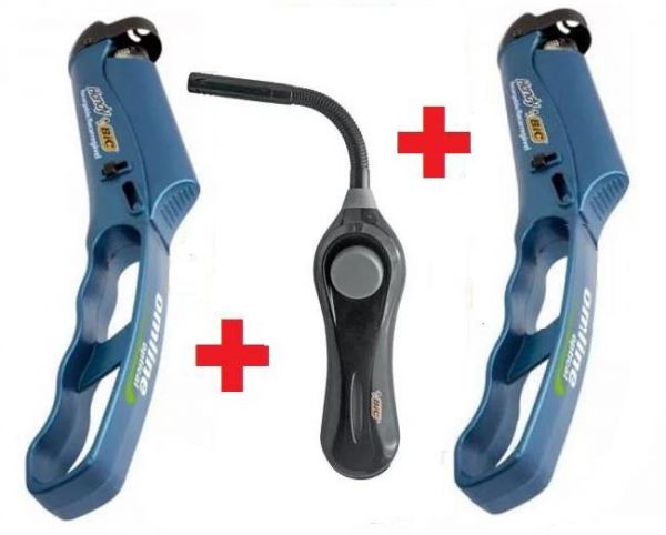 2 Acendedor Handy Bic + 1 Bic Flex Multiuso Lareiras Fogao