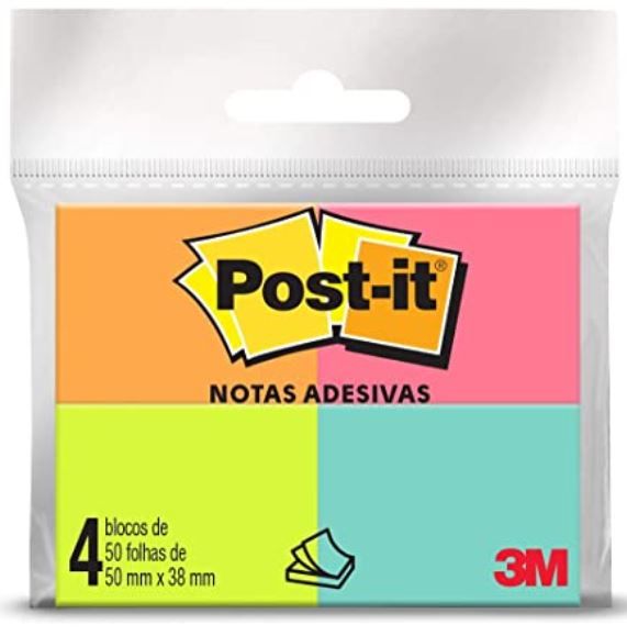 Blocos de Notas Adesivas Post-it Tropical - 4 Blocos de 38 x 50 mm - 50 folhas cada, HB004402267, Mu