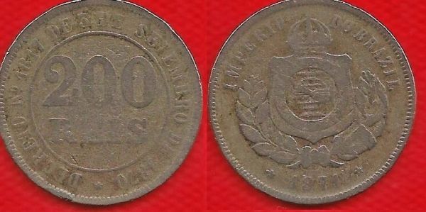 V016-5 - 200 réis 1871 - tiragem 3.650.000