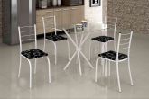 5744.27.1.7 Conjunto Mesa Rio 70x70 Branco Tmp Vidro Quadrado com 4 Cds Branco.Lirio Preto Teixeira