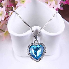 Mulheres Coração Forma Amor Fashion Colares com Pendentes Sapphire sintético Cristal Austríaco Liga