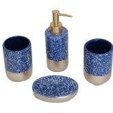 Kit de Banheiro Cerâmica 4 Pçs - Azul e Dourado