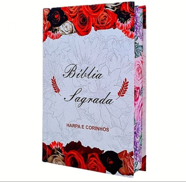 Bíblia sagrada com harpa e corihor modelo carteira Borda Decorada florida