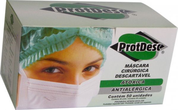 MÁSCARA CIRÚRGICA DESCARTÁVEL BRANCA COM ELÁSTICOS PROTDESC
