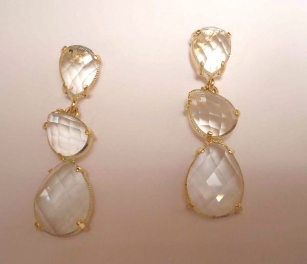 Brinco Cristais -  Banho Ouro 18 K