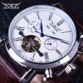 Relógio Masculino Mecânico Pulseira De Couro Prata De Luxo