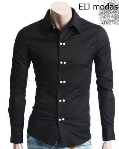 Camisa slim popeline  preta