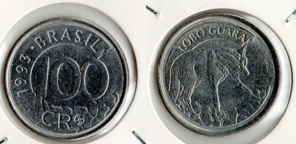 V436 - 100 Cruzeiros Reais 1993 - Lobo Guará