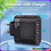Carregador Rápido 65w 5 Portas USB + 1 Tipo-C Fonte Inteligente Para Celular Universal
