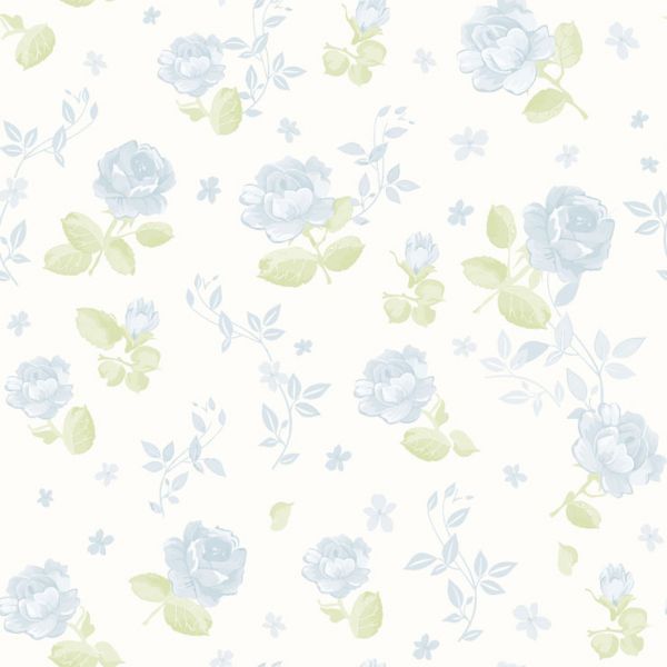 Papel de Parede Bambino's Bobinex (Nacional) - Floral (Tons de Azul/ Verde/ Branco) 3363