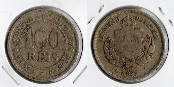 V013-1 - 100 Réis 1883 - Tiragem de 2.709.000