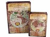 Jogo 2 Caixas Livro Decorativa Mapa Mundi Hemisfério Terrestre em MDF e Courino