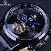 Relógio Masculino Mecânico Pulseira De Couro Preto De Luxo