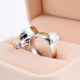 Moda Ouro Fita de prata Titanium Aço Casal Anel #01458794