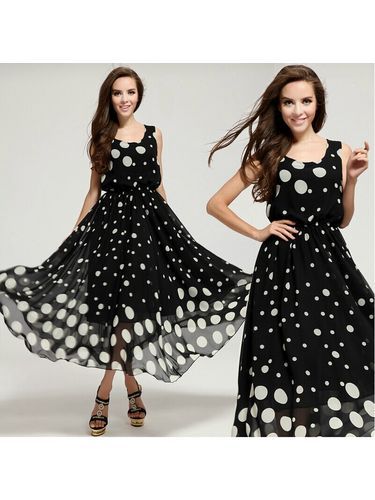 Bohemian Style Tunic Crewneck Maxi Sleeveless Dresses