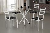 5306.27.1.92 Conjunto Mesa Maraba 75x75 Branco Tmp Vidro Redondo com 4 Cds Branco.Lirio Preto Teixei