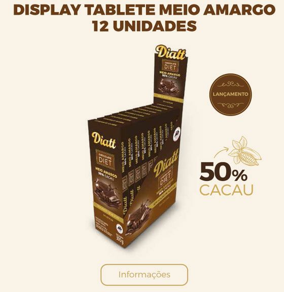Tablete Chocolate Meio Amargo Zero 20 Gramas Diatt
