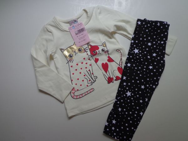 211/1b - Conjunto Blusa Bege Cotton Gato Foil  e Legging  Estampada
