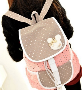 Mochila c/ Bolinhas ROSA/MARROM
