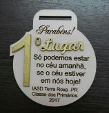 MEDALHA PARA PREMIAÇÃO 1º LUGAR(EM MDF 3 mm BRANCO NUMERO DOURADO)