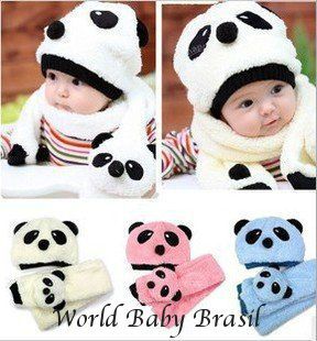 Touca panda com cachecol