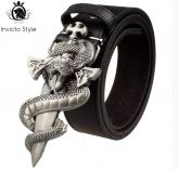 Cinto de couro do punk dos homens cintos De Metal Cobra totem espada selvagem Street Dance