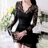 Vestido de Renda Feminino com Gola em V #01103408