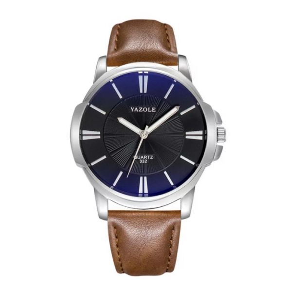 Relógio Yazole 332 Quartzo de Pulseira de Couro Marro - mostrador Preto