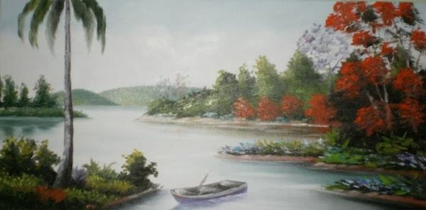 Paisagem Com Rio - Óleo sobre Tela