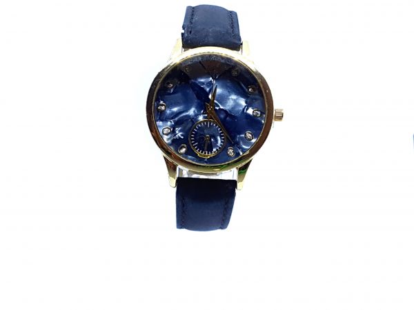 Relógio Feminino Pulseira de Couro Fundo Azul