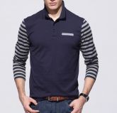 Camisa Masculina Casual Outono Manga Longa Listrado Gola Pol