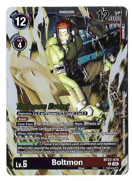 Digimon CCG Boltmon Holofoil - Promo Rare BT22 Release Event