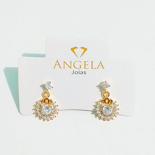 BR2059 Par de Brincos em zircônia folheados a ouro 18