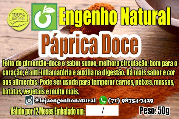 Páprica Doce 50 Gramas Engenho Natural
