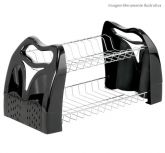 Escorredor de louças duplo cromado com base plástica preta - desmontado