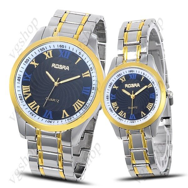 ROSRA Luxury Lover Wrist Watch Stylish Gold Silver Stainless Steel Band Quartz Leisure Wrist Watch W