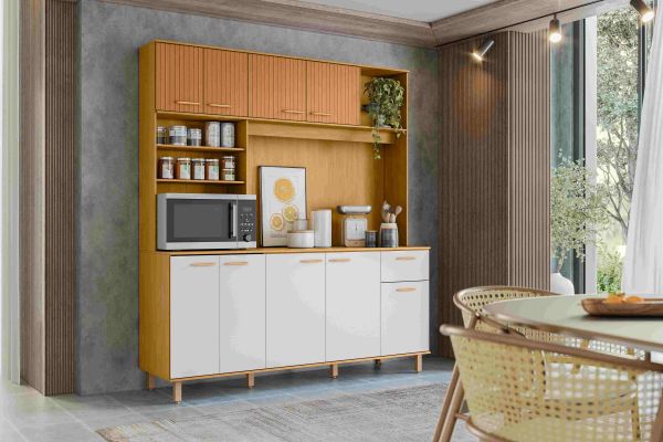 Kit Cozinha Nuria 180 9P1G3N Freijo Efeito Ripado 3D.Off White Poliman