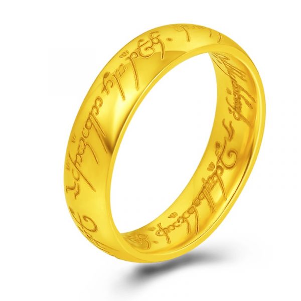 Anel O Senhor dos Anéis em Tungstênio Folhado a Ouro 18k Anel Talhado a laser em Élfico
