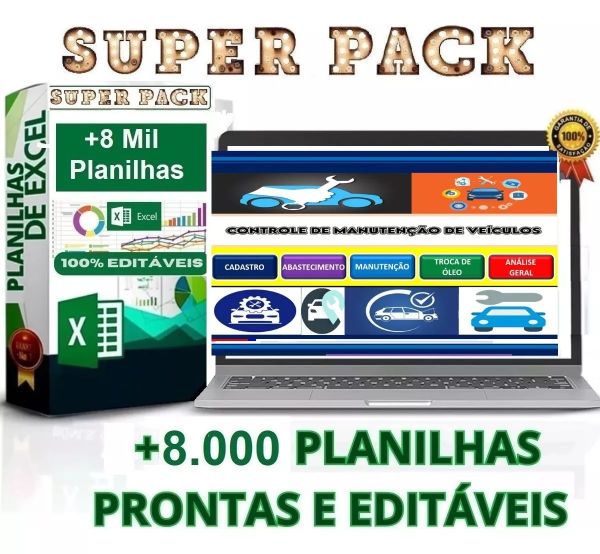 Gestão De Manutenção De Veículos + 8 Mil Planilhas Prontas e Editáveis + Bônus
