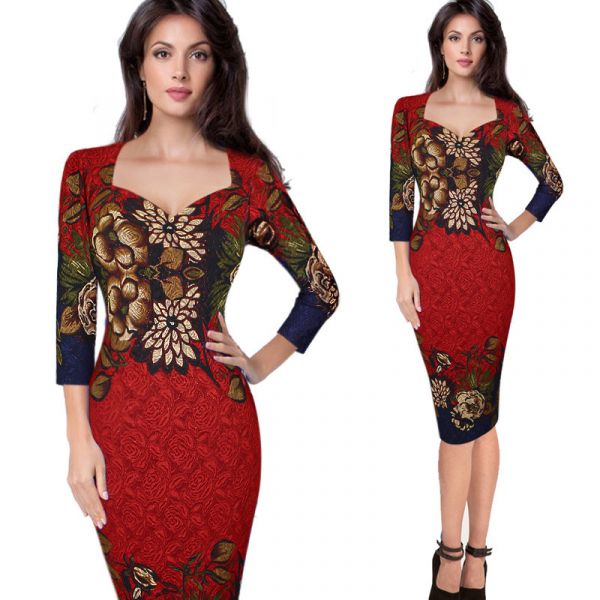 Vestido Casual Outono Estampado Manga Media Mulheres Elegant