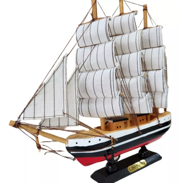 Barco Navio Decorativo 28 Cm - Madeira Maciça - Montado